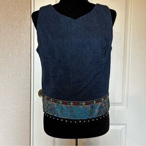 Vintage Rabbit Rabbit Rabbit Blue Denim Beaded Sleeveless Top‎ Size 10